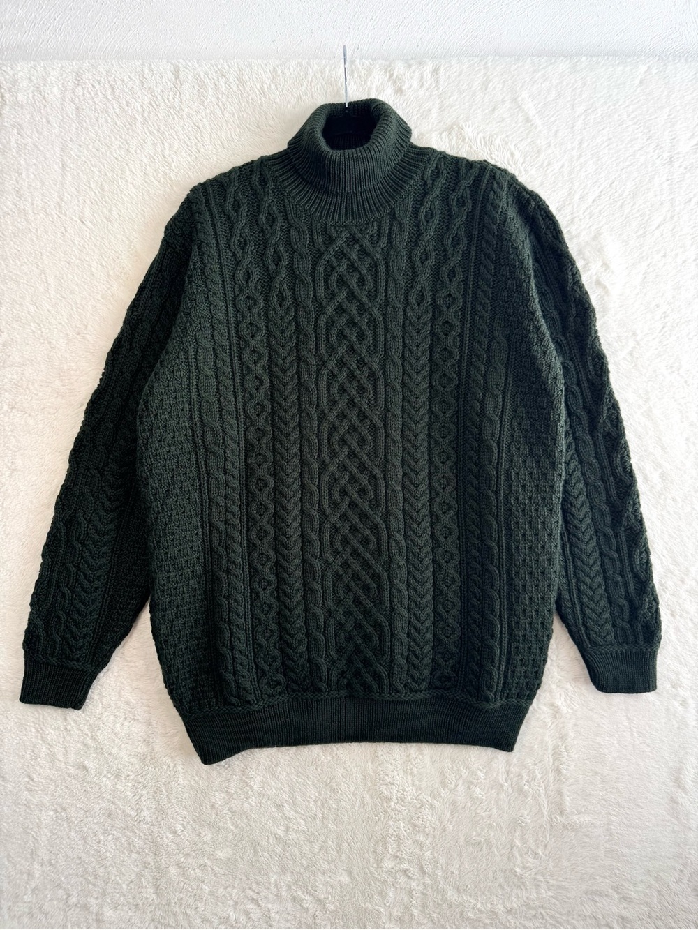 Aran Woolen Mill Sweater Men’s XL Green Merino Wool Cable Knit Fisherman Ireland